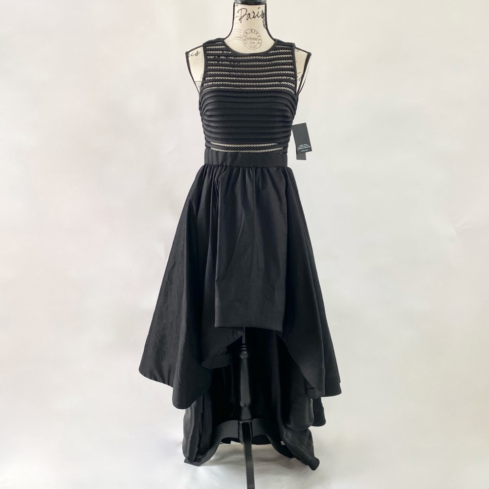 NWT Bloomingdale’s Black Peekaboo Sleeveless High Low Maxi Gown Dress 0